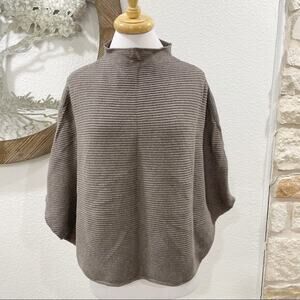 Project Ribbed Mock Neck Dolman Sleeve Sweater Poncho Taupe One Size
